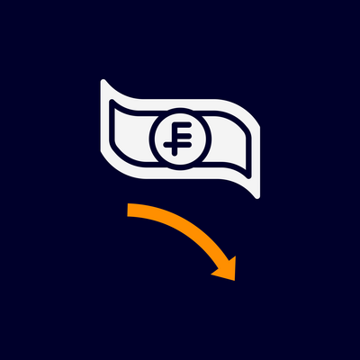 A banknote with an arrow pointing down, standing for revenue lost each season